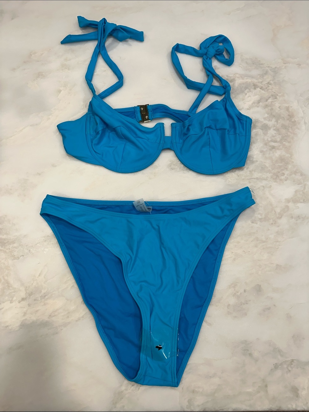 Fashion Nova Turquoise Blue Tie-Shoulder Underwire Bikini Set